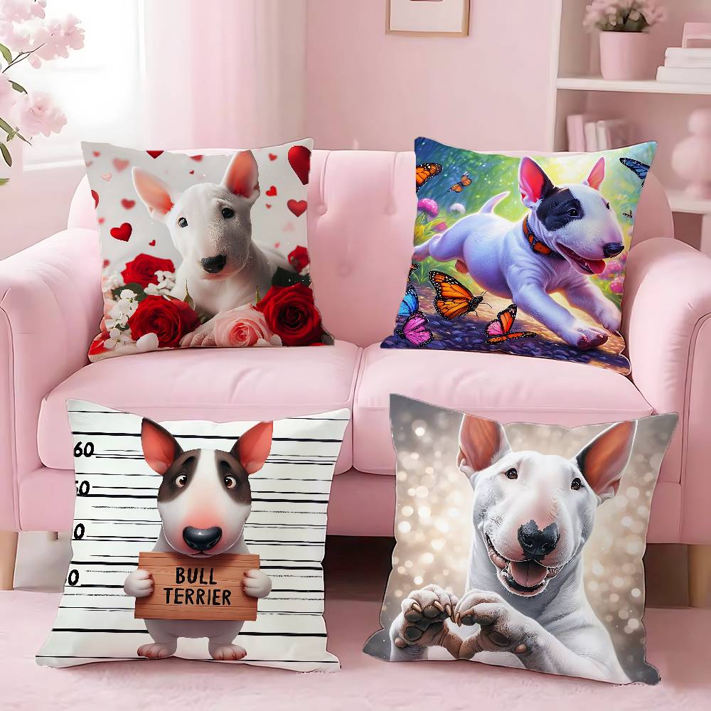 Funny Bull Terrier Dog Pillow Case For Sofa Decor Car Office Room Printing Cushion Cover Decorations And Protector