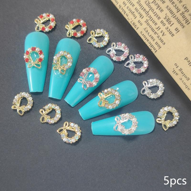 5 ks Věnec Mašlička Perla Zirkon Charms pro Nail Art Design Vánočního věnce Krystaly Šperky Dekorace pro Nail Art