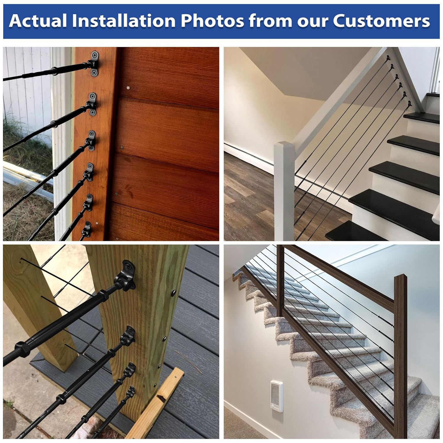 

Black Cable Railing Kit, T316 Stainless Steel 1/8” Swage Toggle Turnbuckle Hardware for Wood Posts, Stair Deck Cable Railing System, 1/8 Inch серебряный