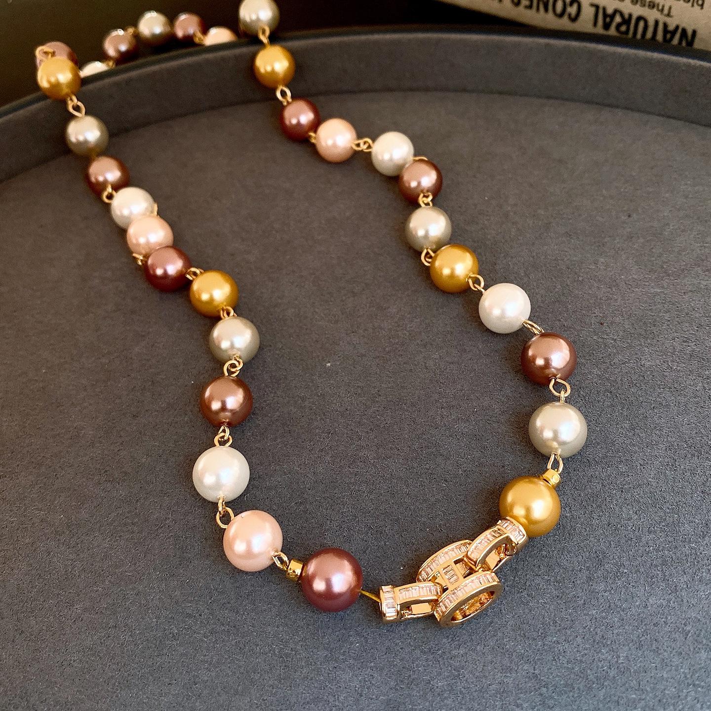 

Baroque retro zircon letter H pearl sweater chain light luxury necklace temperament necklace