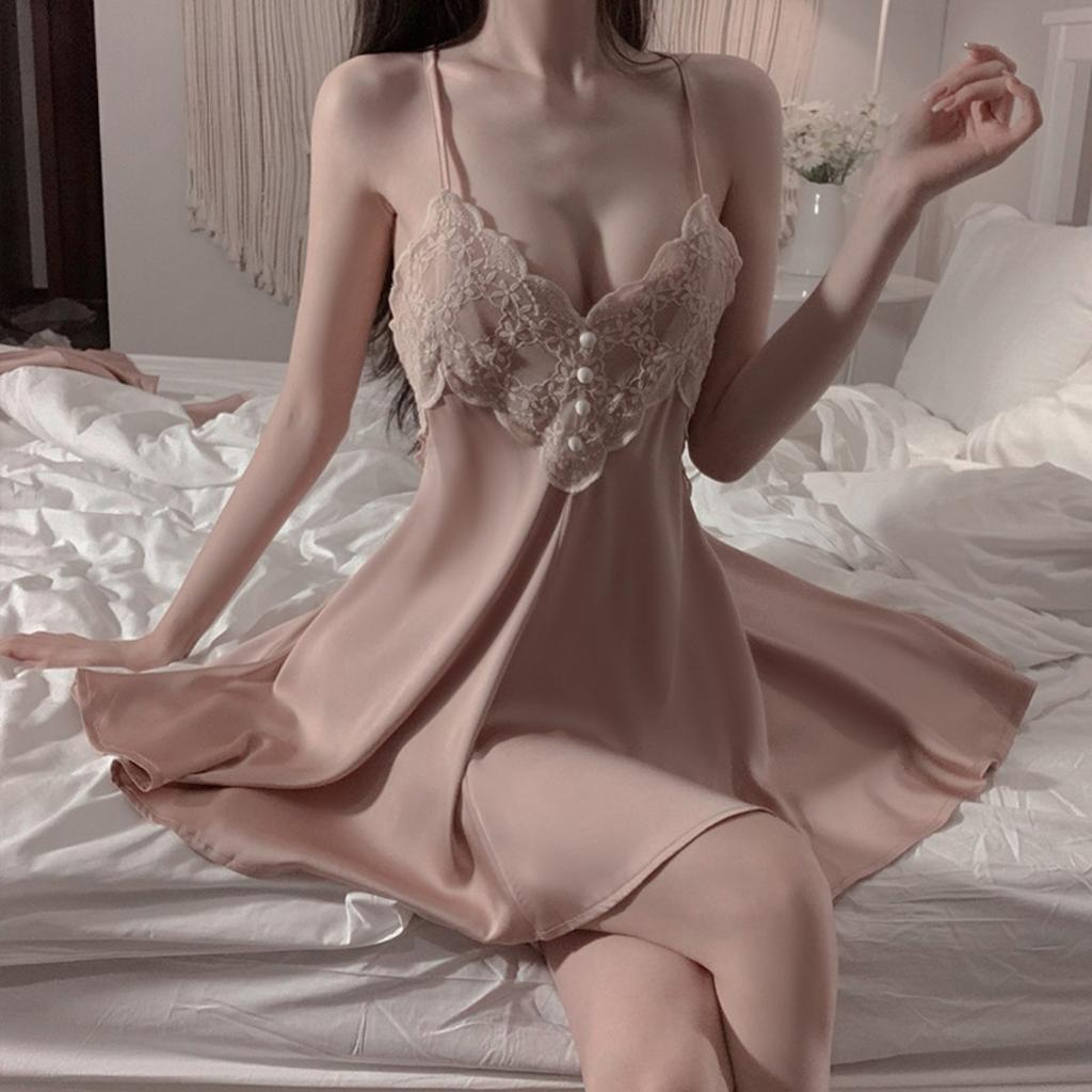 Loose Backless Pajamas Solid Color Comfortable Suspender Skirt Lace-up Cardigan Robe Home Set