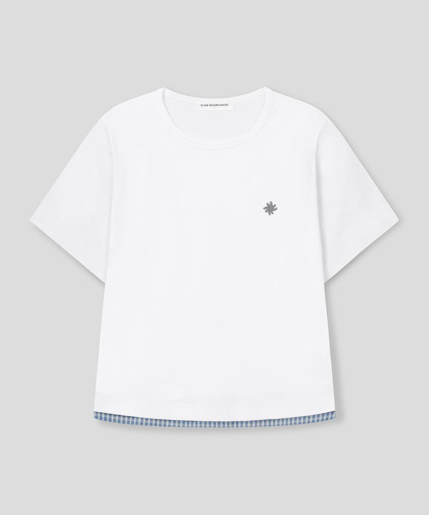 SLOW RECORD HOUSE Layered Check Roll-Up T-Shirt_White