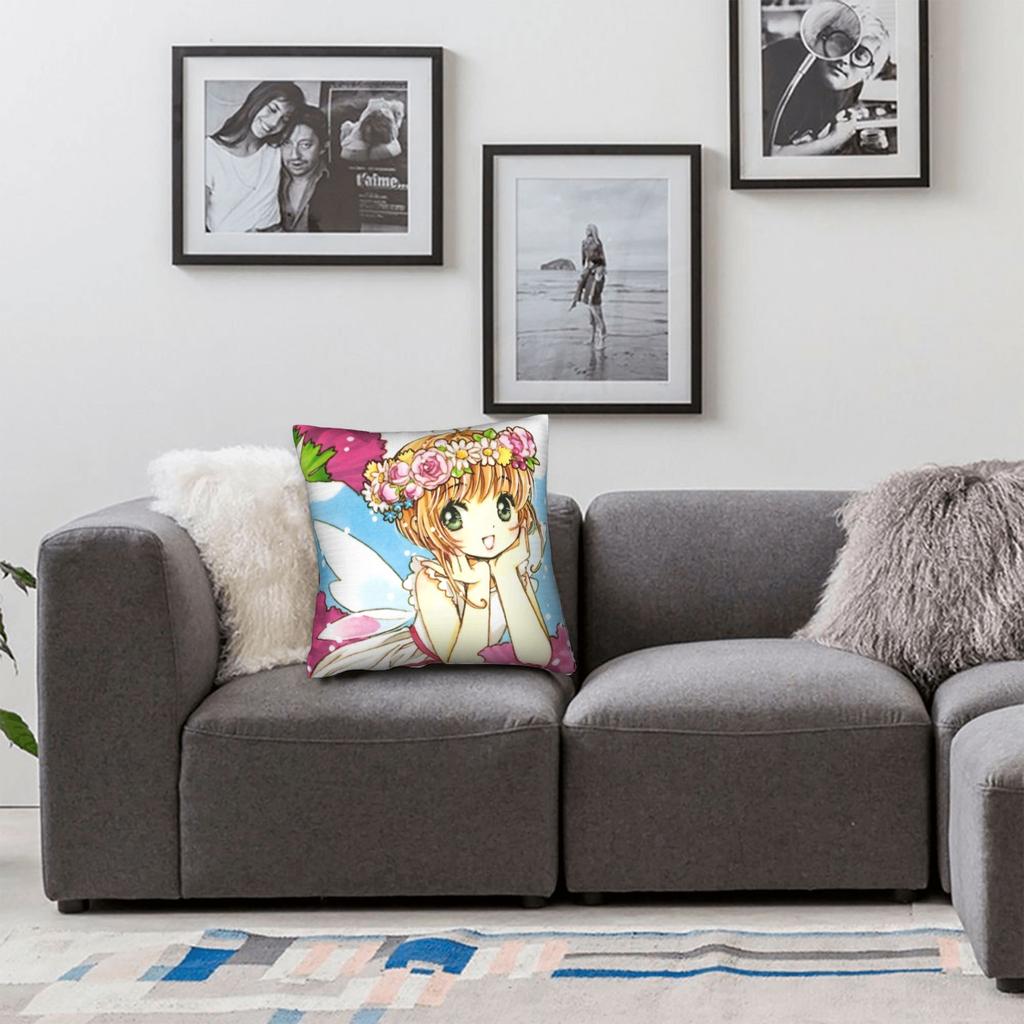 Cardcaptor Sakura Flower Pillowcase Polyester Cushion Cover Decoration Anime Cartoon Pillow Case Cover Home Wholesale 45*45cm
