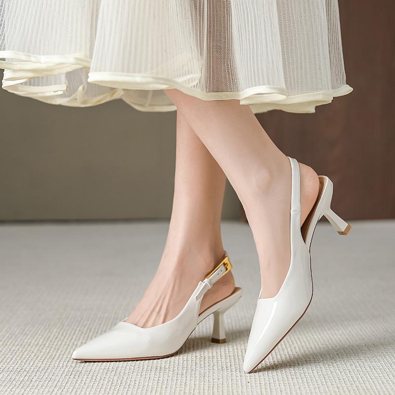 Fashion Nude Pointed Toe High Heel Sandals Women Open Back Slingback Stiletto Dress Shoes