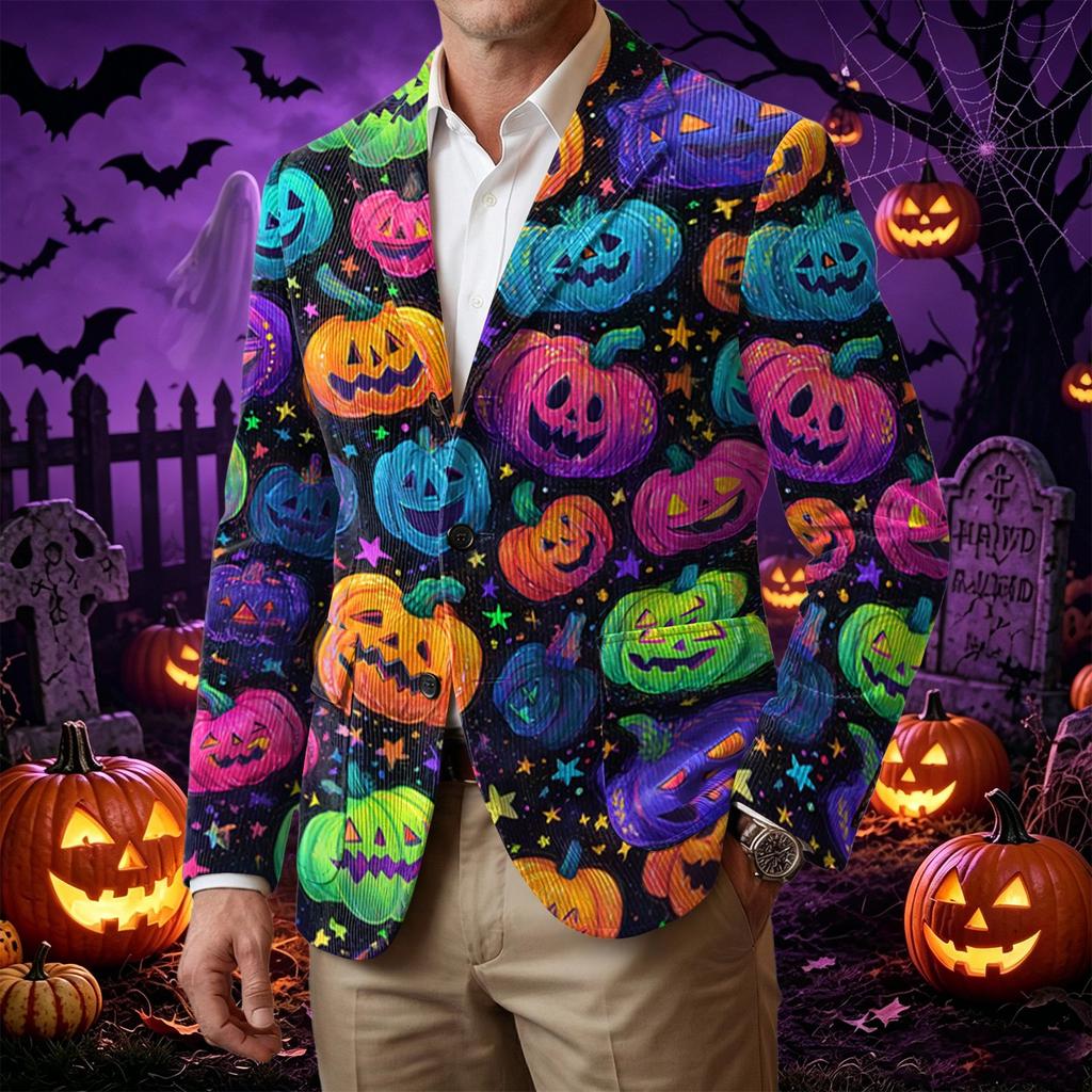 Męski styl biznesowo-casualowy z sztruksu z nadrukiem Halloween