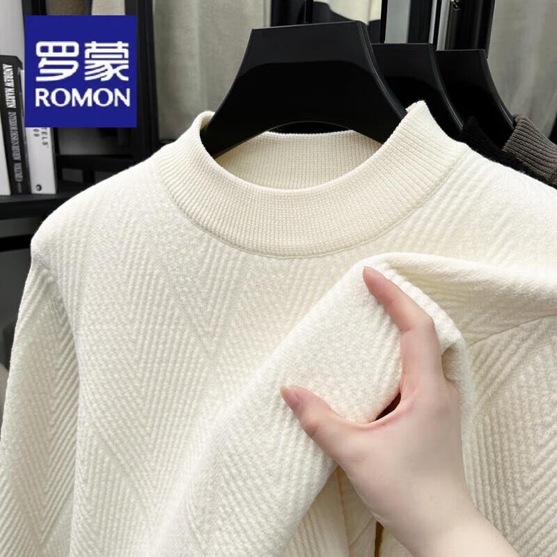 Luomeng Men's Winter Thickened Fleece-Lined Round Neck Knit Sweater