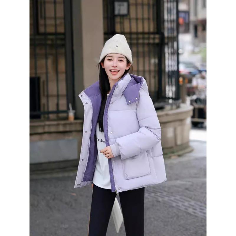 Contrast color cotton-padded clothes Women's short loose student bread clothes Winter new hooded cotton-padded jacket Girlfriend cotton-padded clothes