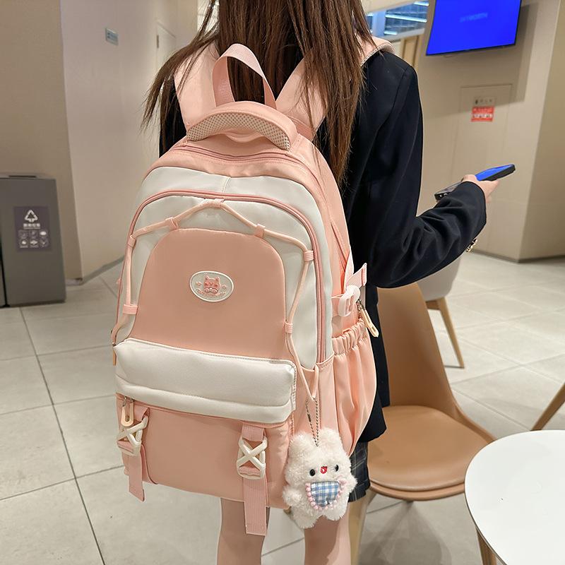 Cute Color Matching Schoolbag Women's Large-capacity Backpack Sweet Girl Primary and Secondary School Students Backpack Girls High Value