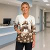 Women's Christmas Print V-Neck Work -Quarter Sleeve Caregiver Uniform Scrub Tunic