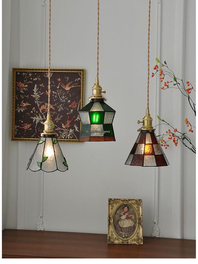 Vintage Japanese Pastoral Brass and Glass Pendant Light for Bedroom or Bar