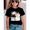 Summer Fashion Short-Sleeve T-Shirt for Girls Featuring a Print of Five Cute Kittens Perfect for Casual Wear