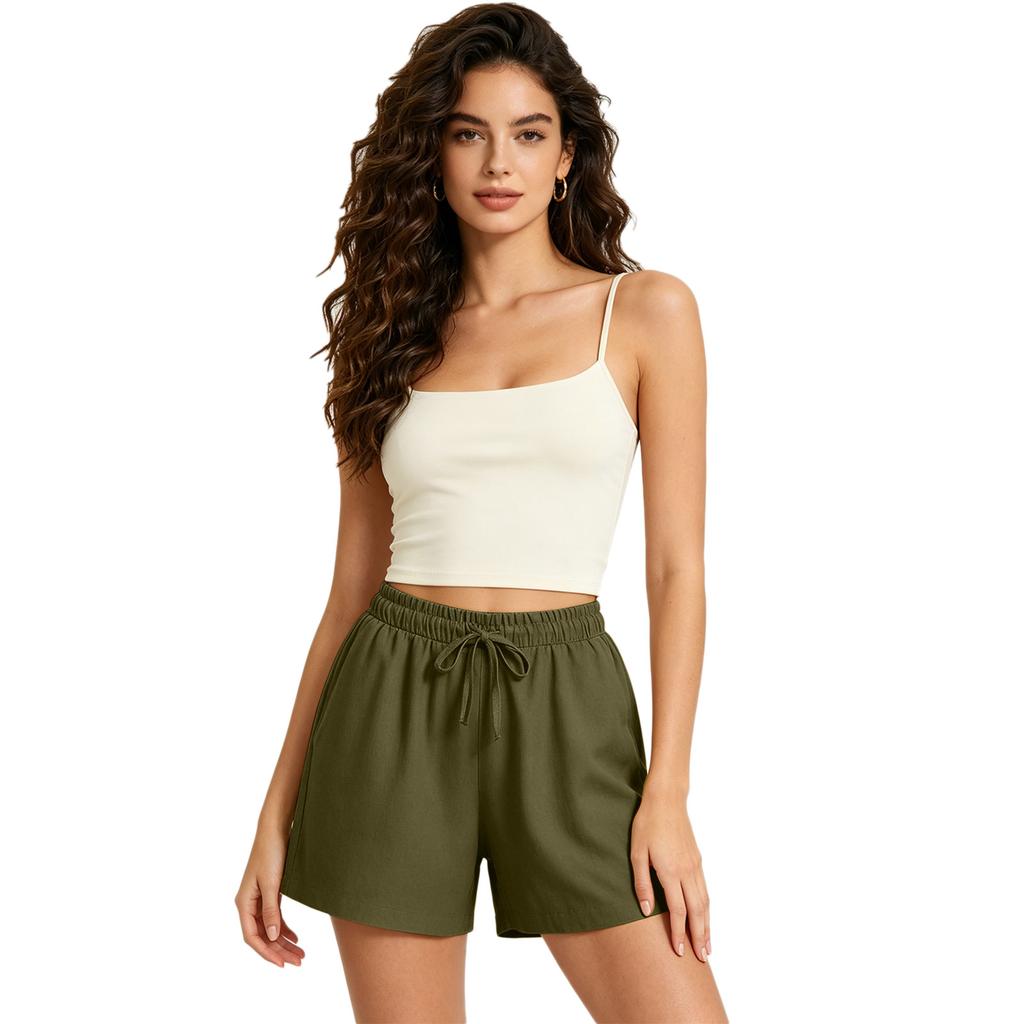 Women Linen Cotton Blend Wide Leg Shorts with Elastic Waistband and Back Pockets Casual Summer Bottoms for Comfort and Breathability