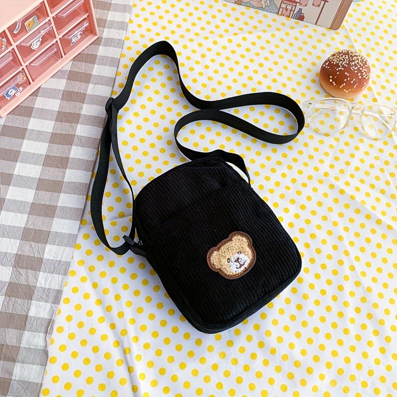 Girls Portable Corduroy Bear Phone Crossbody Bag, Mobile Phone Coin Purse, Fashionable Cross Small Bag, Corduroy Mini Bag Bolsos