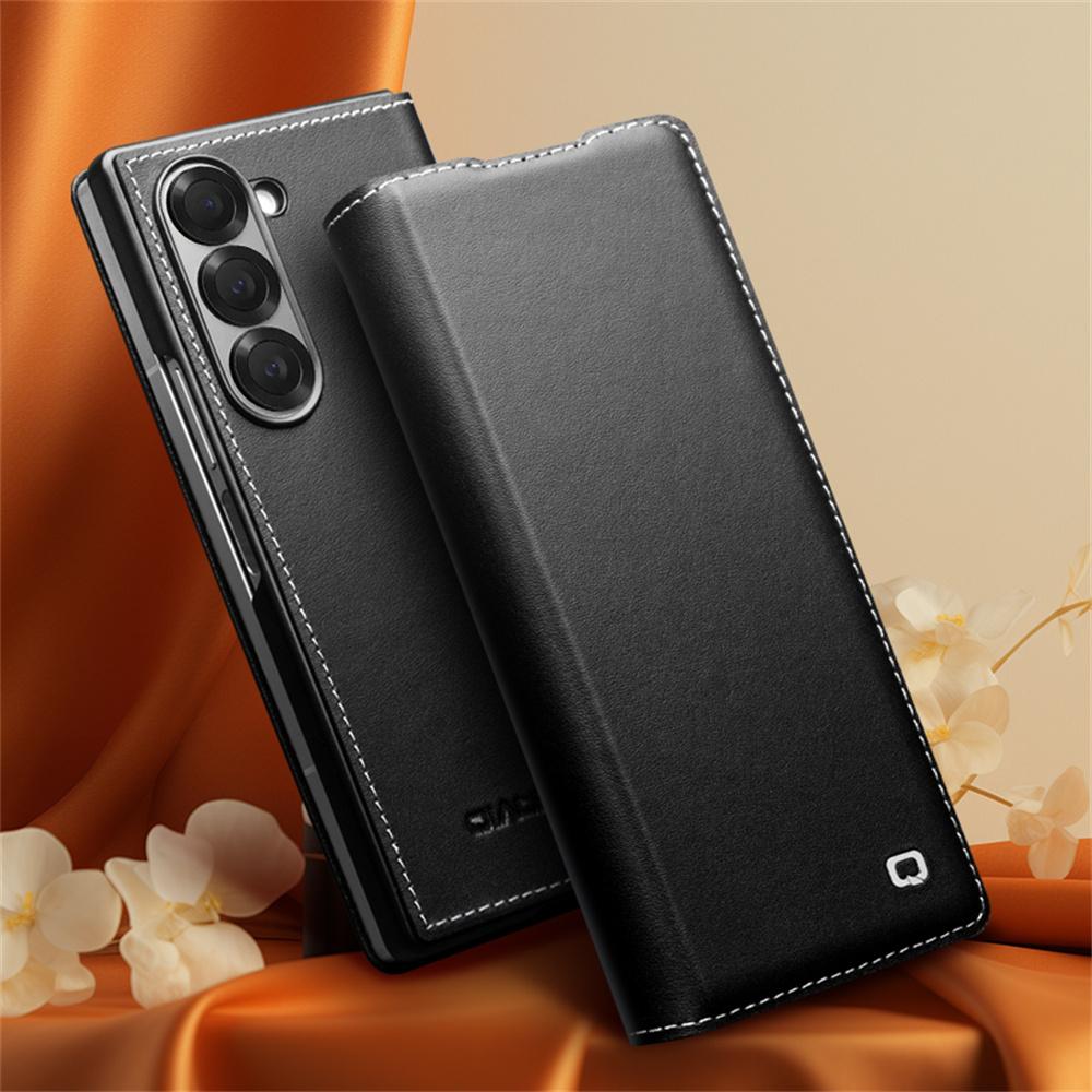 

QIALINO For Samsung Galaxy Z Fold6 5G Case Genuine Cow Leather Flip Phone Cover,Black A