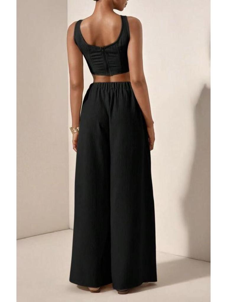 Spring/Summer 2026 Women's Solid Color Vest and Wide-Leg Pants Suit
