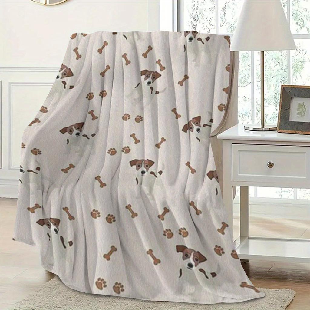 Dog Pattern Polyester Blanket - Soft and Warm for Sofa/Bed/Office, Cozy Travel Gift for Pet Lovers, Birthday/Anniversary Gift