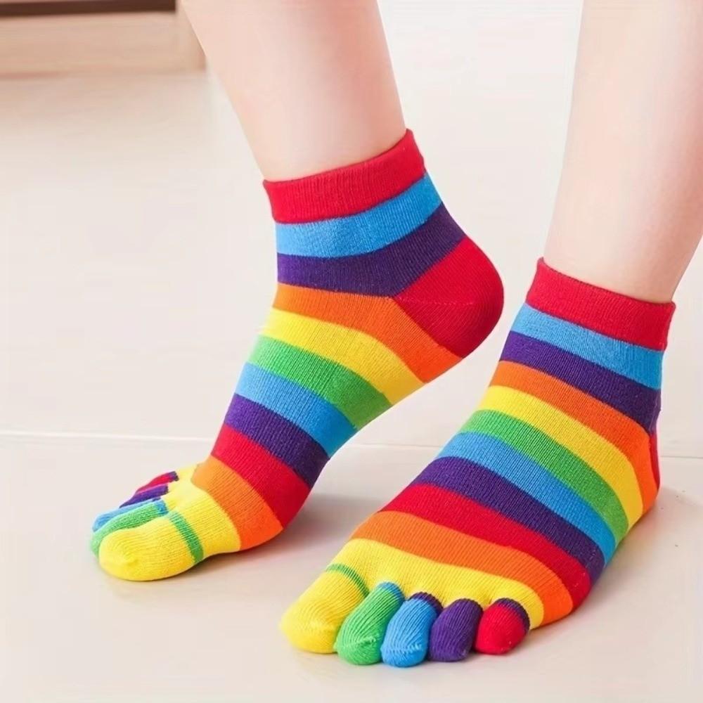 1 Pair Comfort Cotton Middle Tube Socks Colorful Women Toe Socks New Pilates Socks