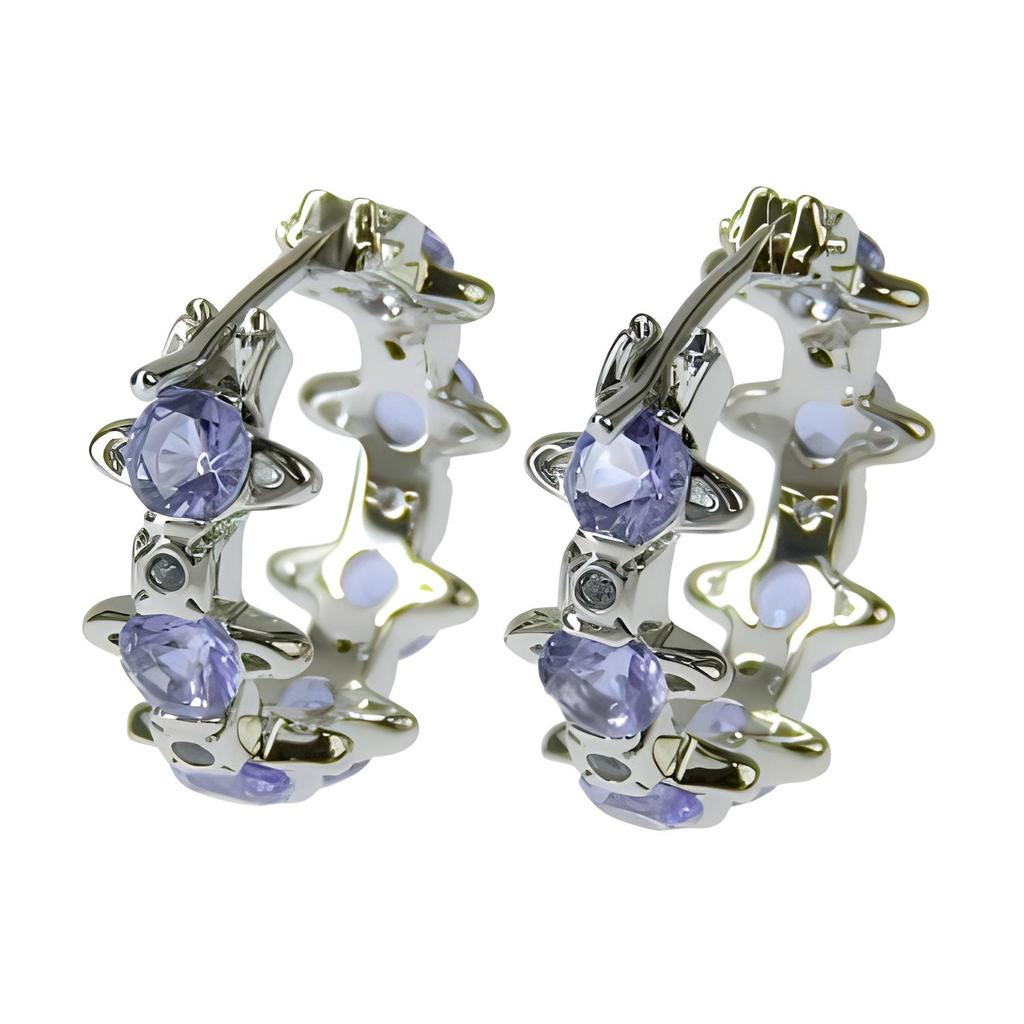 Vivienne Westwood Warwick Saturn Studded Detail Silver Hoop Earrings Women earrings Lavender 6203007T02P250