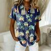 Women's Shirt Hawaiian Print Button Short Sleeved Pocket Casual Top