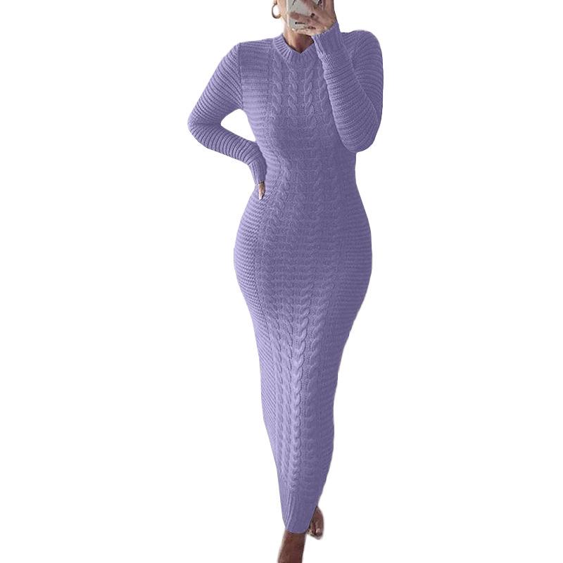 

Autumn-Winter Women s Cable Knit Long Sleeve Wool Dress Extra Large