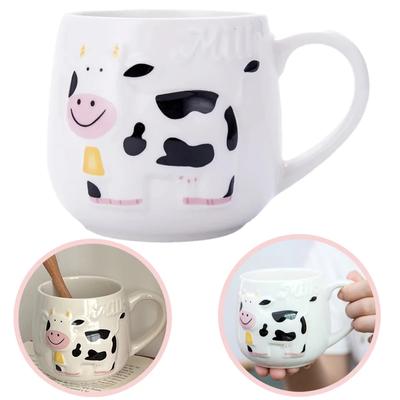 Caneca de Cerâmica Relevo Criativo Vaca Animais Fofos Xícaras de Café Xícara de Chá Suco Leite Garrafa de Chá Caneca Animal 3D Xícaras de Café da Manhã Presente para Crianças