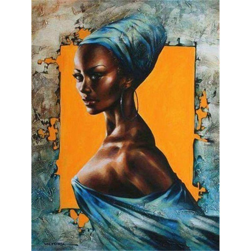 Ginfonr 5D Diamond Painting 'Donna Africana' - Kit Completo 30x40 Cm Con Tela Numerata E Strass Rotondi