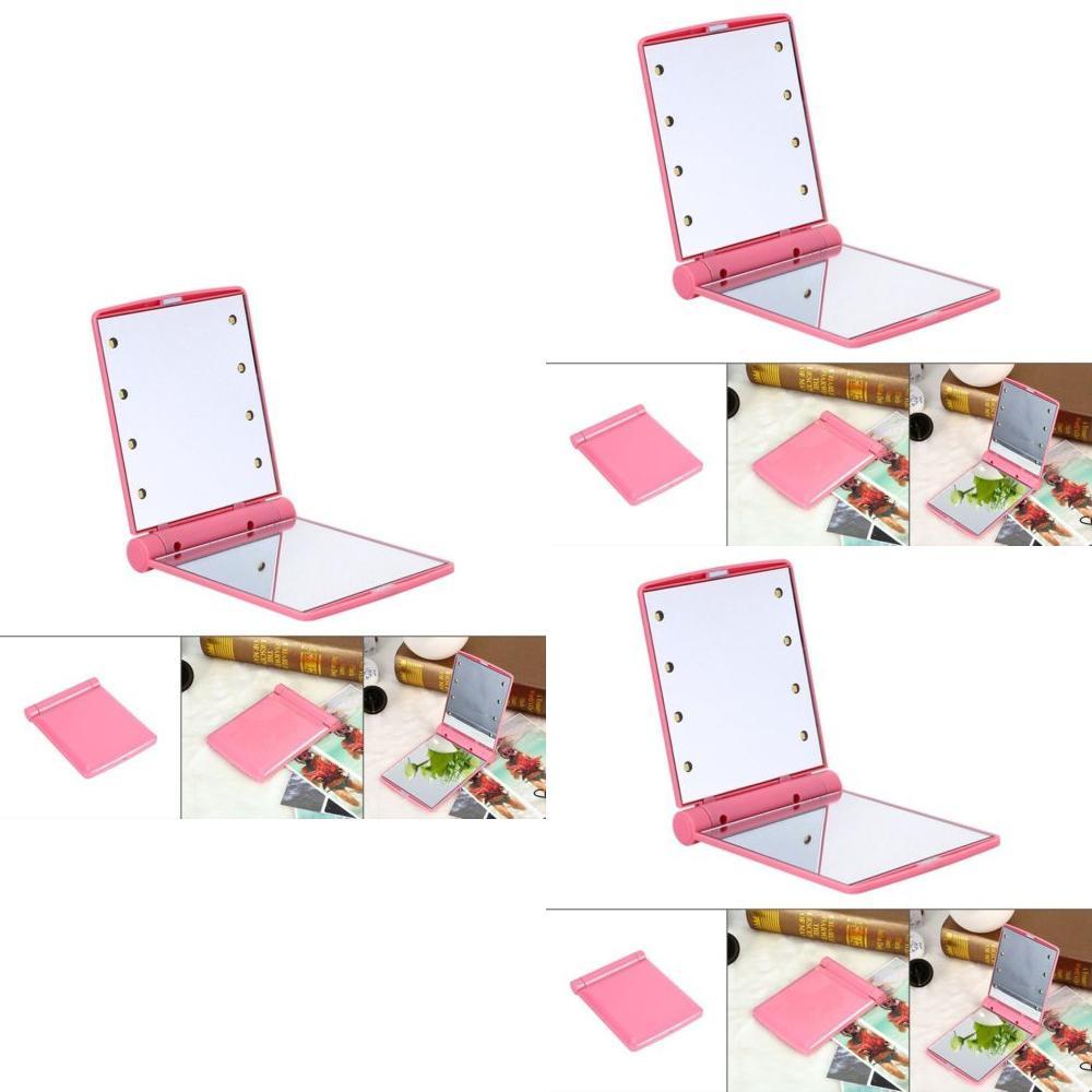 Makeup Portable Mini Cosmetic Folding Compact Pocket Mirror With 8 Led Lights