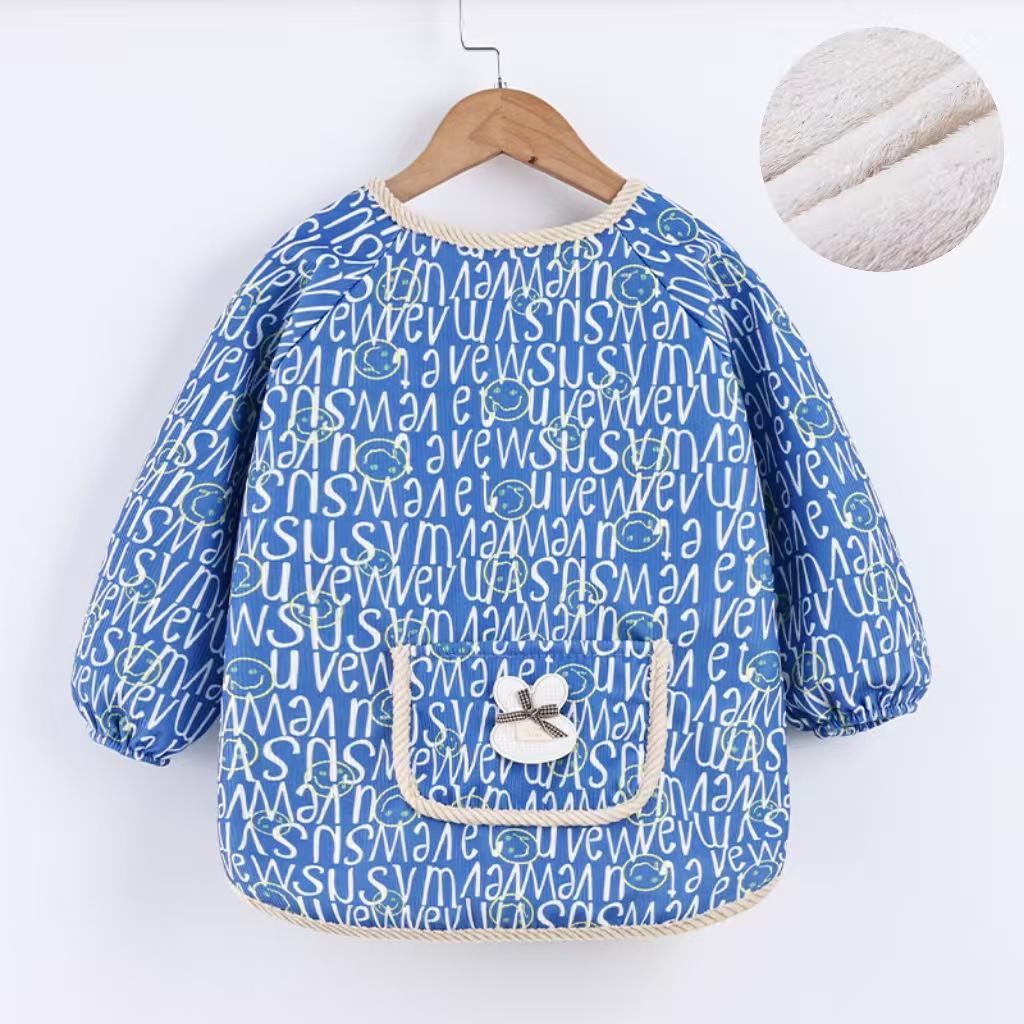 Reversible Thickened Baby Warm Smock for Autumn and Winter - Long Sleeve Anti-dirty Apron for Kids
