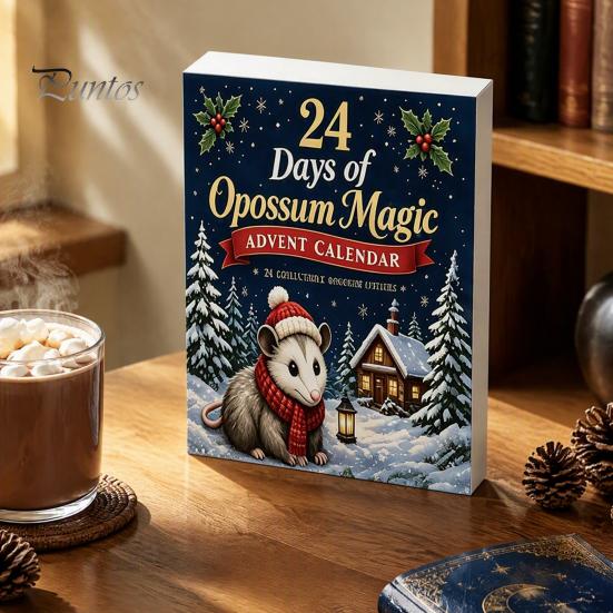 Blind Box Surprises 24 Days Christmas Advent Calendar with 2D Flat Acrylic Possum Pendants, Holiday Countdown Decorations Festive for Tree Decoration