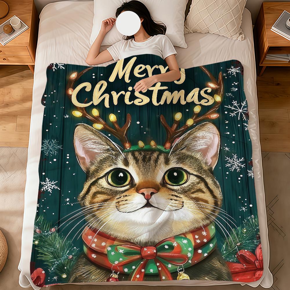 Merry Christmas kitten kawaoo funny cat soft warm plush blanket dormitory sofa living room pet hogar bedroom gift home Flannel