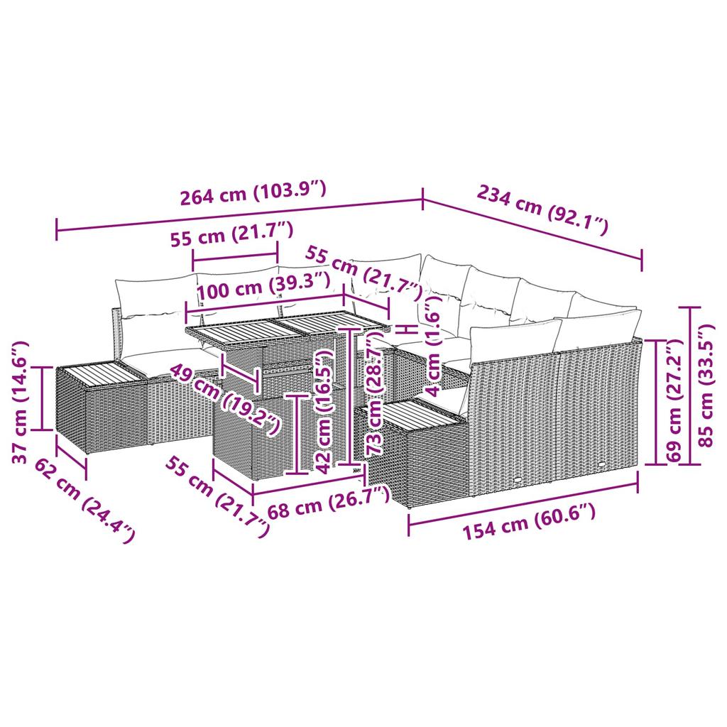 Garden Sofa Set with Storage 9 Pcs Black Poly Rattan