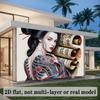 2D Printed Geisha Tattoo Art Banner for Bar or Bedroom Decor