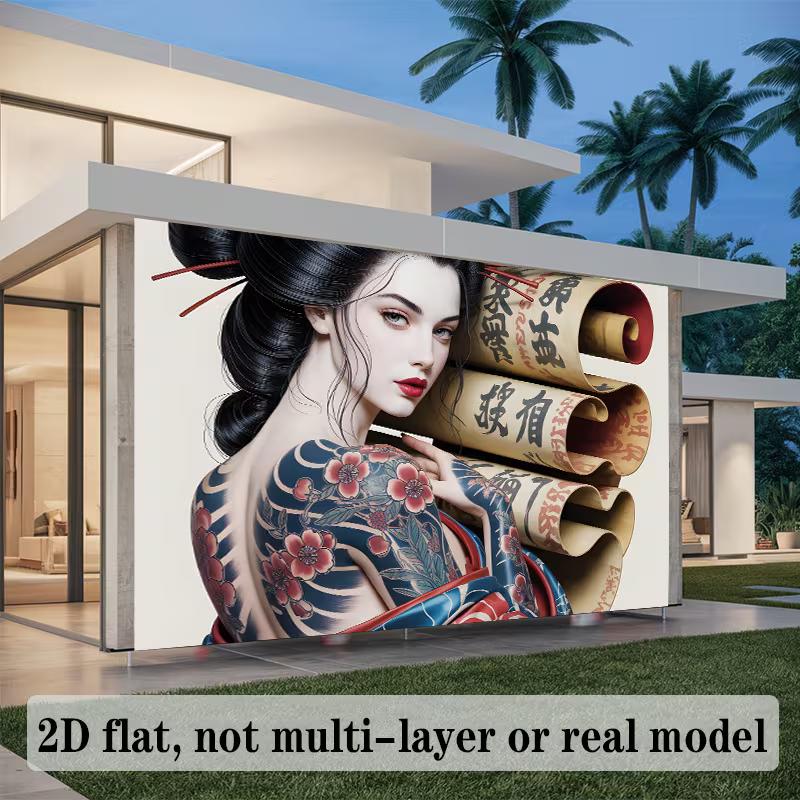 2D Printed Geisha Tattoo Art Banner for Bar or Bedroom Decor