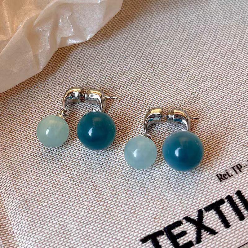 

Уникальные корейские серьги-подвески с шариками, элегантные серьги-шармы, серьги-кольца, модные украшения для женщин, девушек, подарки синий