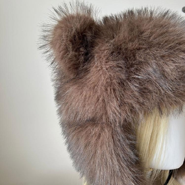 Furry Plush Winter Caps with Animal Ear Funny Ear Scarf Hat for Adult Teens Soft and Warm Thicken Trapper Hat for Outdoor