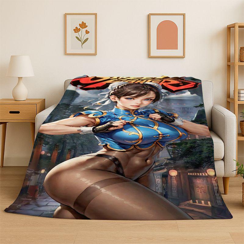 Retro Street Fighter Games Cartoon Flannel Blanket Soft Warm Throw Blanket for Bedroom Living Room Bed Travel Camping Picnic 75x90cm