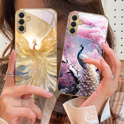 Šťastný Zlatý Fénix Pro Samsung Galaxy S20 FE S21 S22 S23 Plus S24 Ultra 25Ultra S21+ S9+ S22Plus Zlatý skleněný kryt na telefon