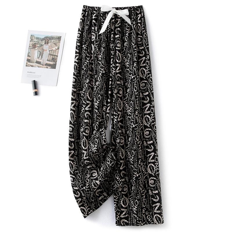 Pantaloni de pijama din bumbac mătase pentru femei, secțiune subțire de vară, anti-țânțari, pantaloni cu picior lat, culoare uni, pentru exterior, casă, petrecere a timpului liber, imprimeu, pantaloni de plajă până la genunchi