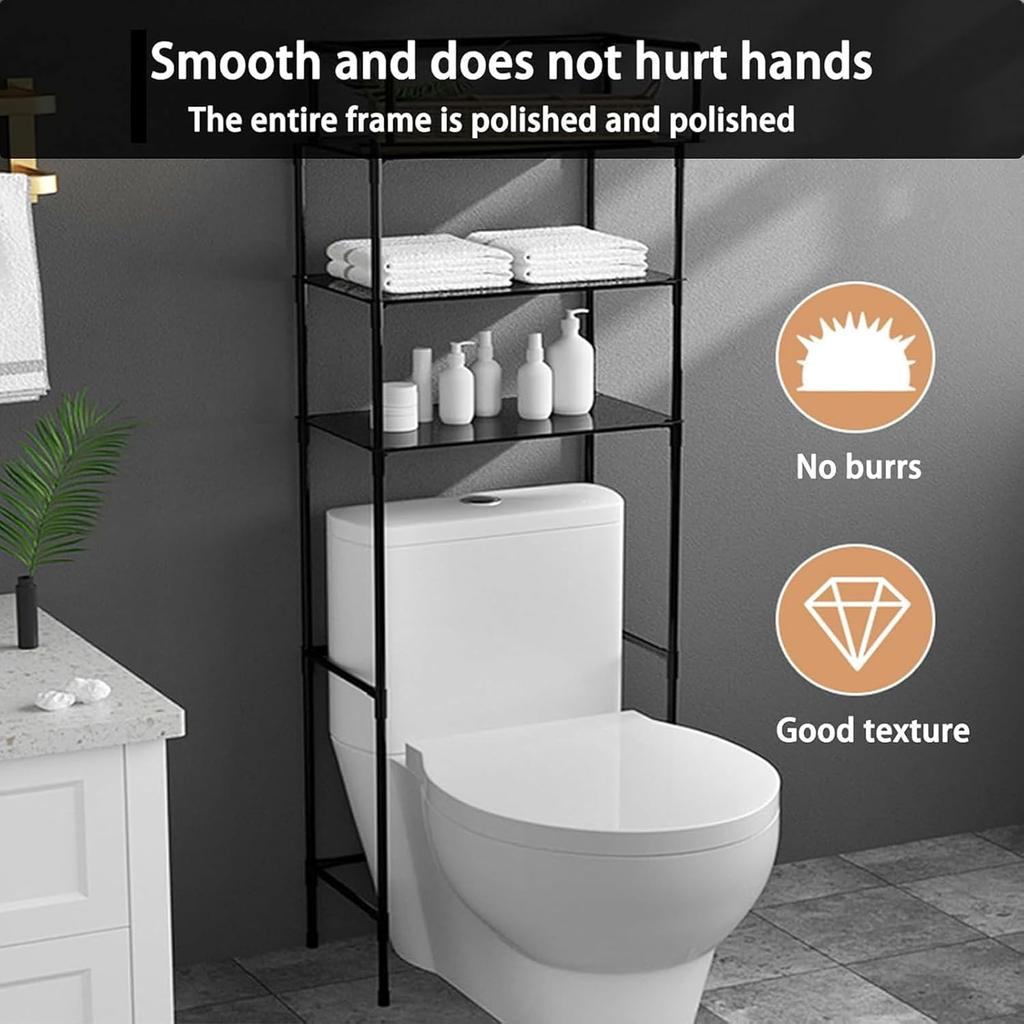 Over The Toilet Storage, 3-Tier Bathroom Storage Shelf, Bathroom Stand Organizer Versatile Rack Space-Saving, Easy Assembly, Black