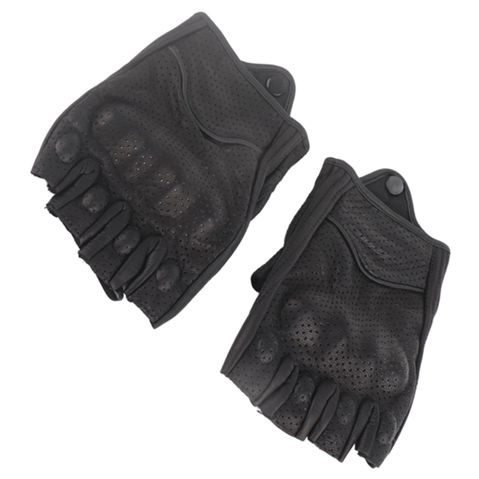 

Half Fingers Motorcycle Gloves Leather Breathable Anti Slip Protective Riding Cycling Hand WearXL