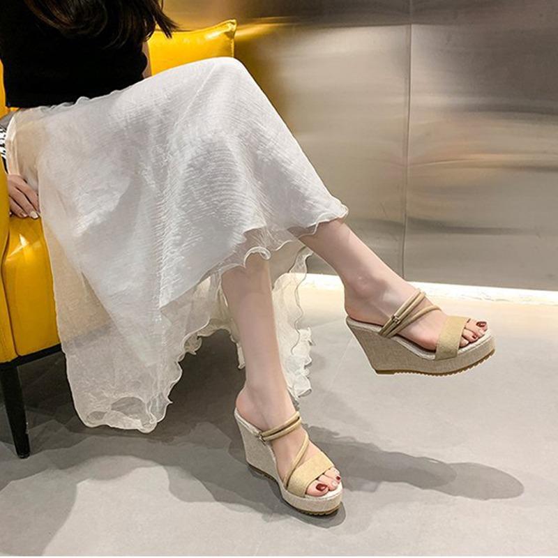 Summer Shoes Flat Platform Peep toe High Heels Sandals Fashion Ladies Party Shoes Woman Wedges Sandals Black Beige Plus Size 41