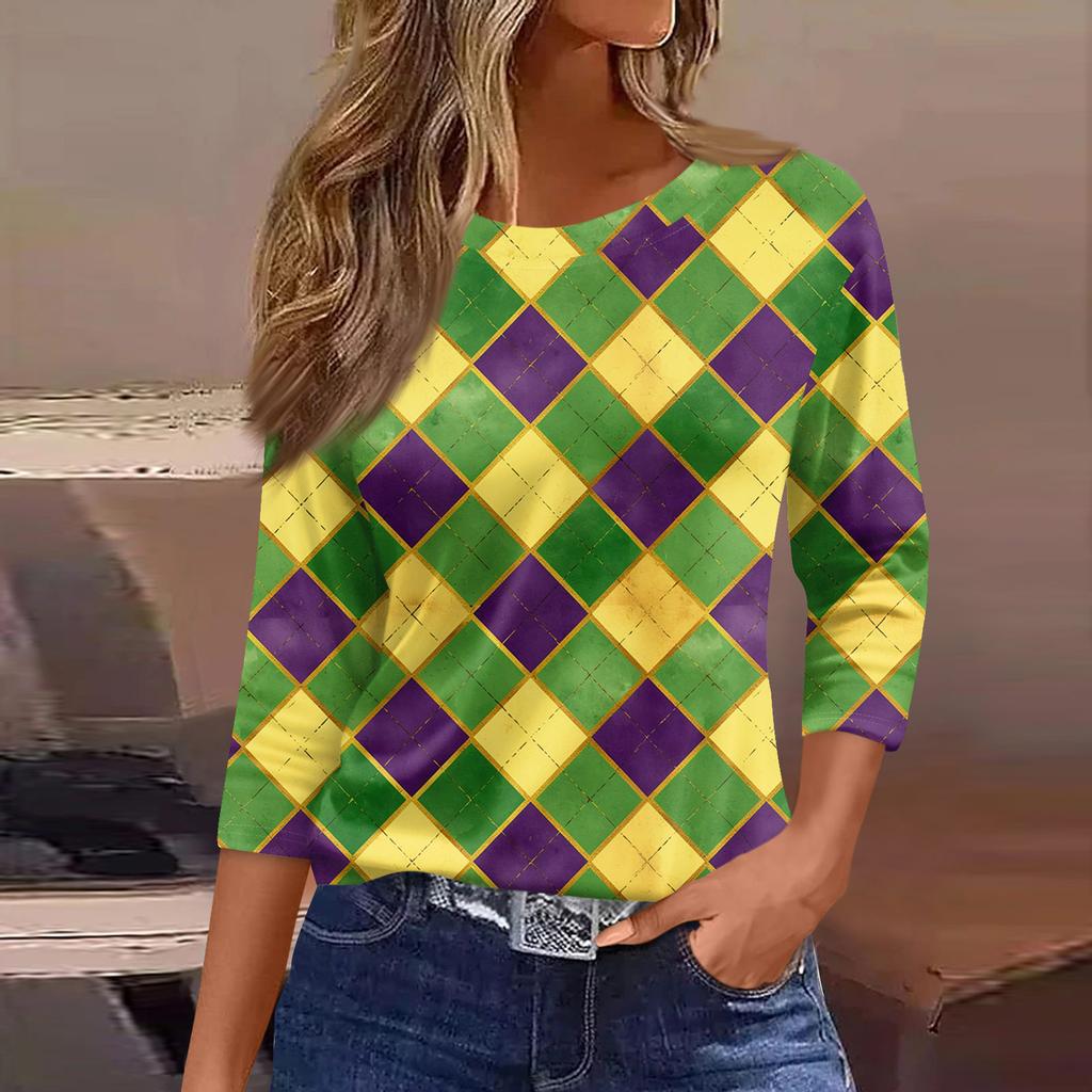 3/4 Length Sleeve Womens Tops Floral Print Vintage Fashion Casual Loose With Round Neck Plus Size Shirts