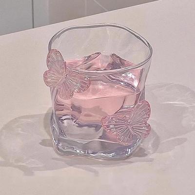 200Ml Butterfly Glasscup Ins Transparent Beer Juice Milk Glass Home Exquisite Irregular Whiskey Decorative Glass