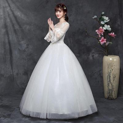 Plus Size Wedding Dress Fat New One-shoulder Mid-sleeved Korean Brides