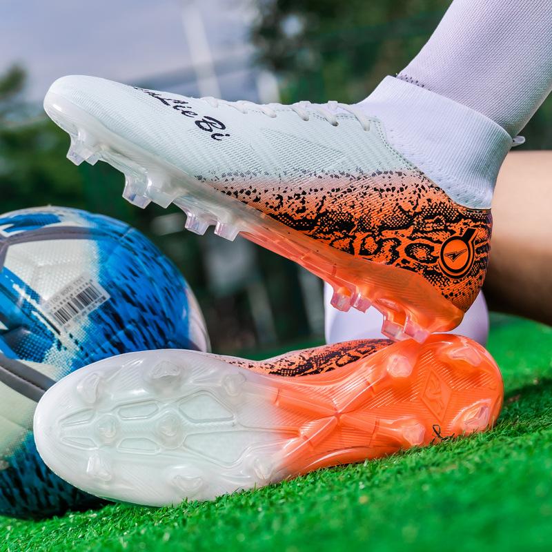 High quality large size high top football shoes men's football shoes lawn AG spike training shoes female student competition sports shoes