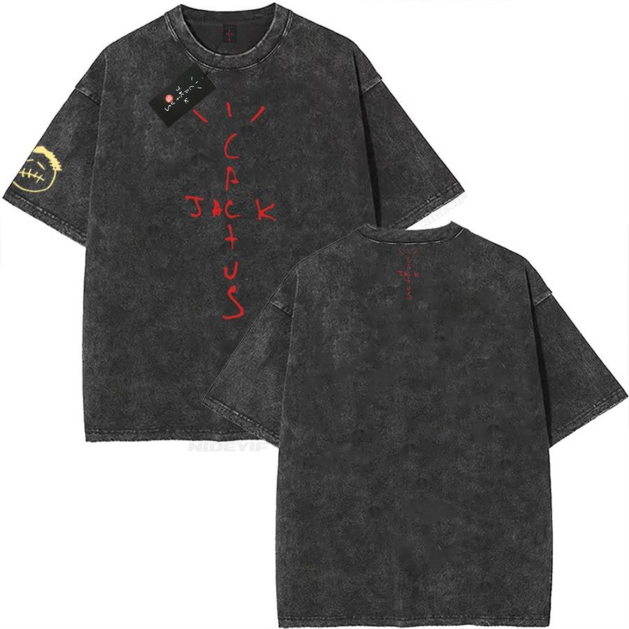 2026 Hot Sale Cotton Oversized T Shirt for Men Women HipHop Washed T Shirts Cactus Jack Short Sleeve Gift Tops Look Mom I Can Fly Short Sleeve Tee Top