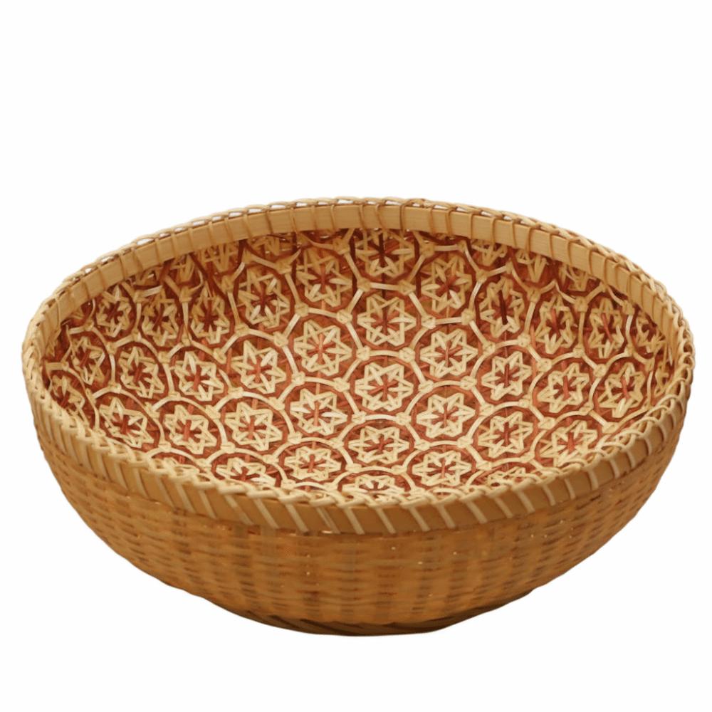 Rustic Hand Woven Bamboo Basket Ventilated Space Saving Round Foldable Tray Sturdy Storage Basket Kitchen Storage