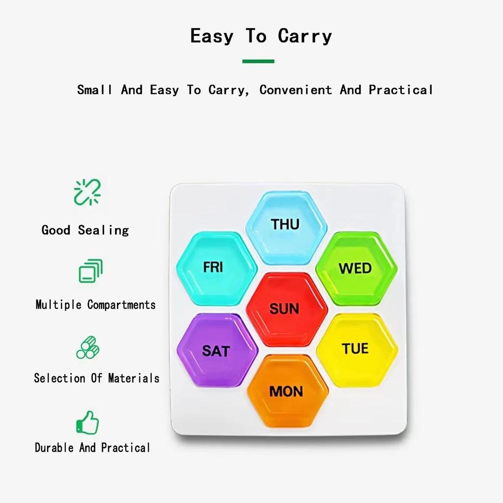 7 Day Pill Organizer Case Portable Plastic Medication Planner for Vitamins Fish Oils Supplements Capsule Container