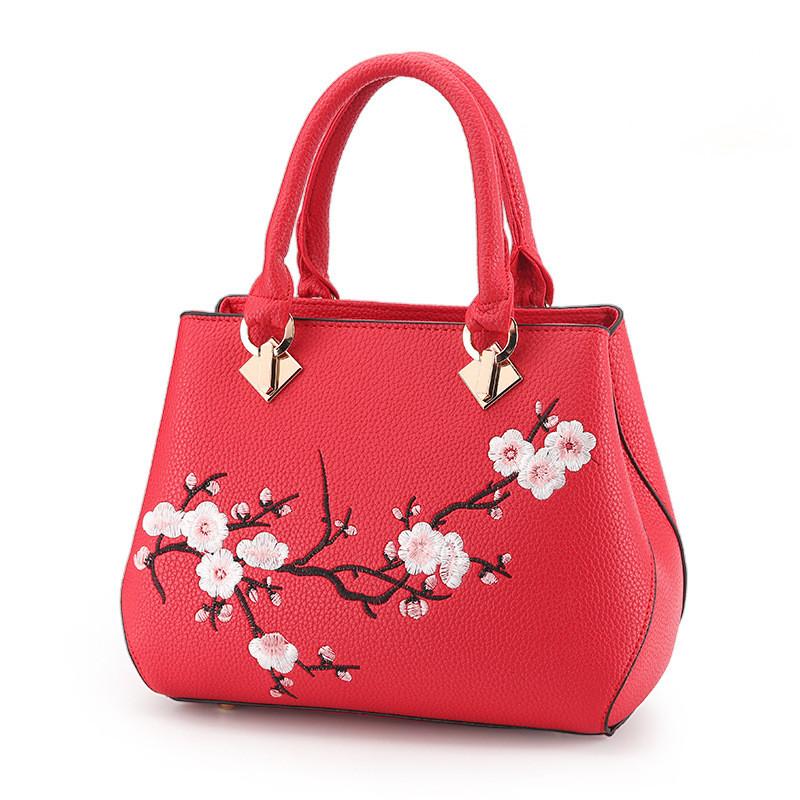 Womens Business Casual Shoulder Bag With Flower Embroidery Design And Organizer Storage