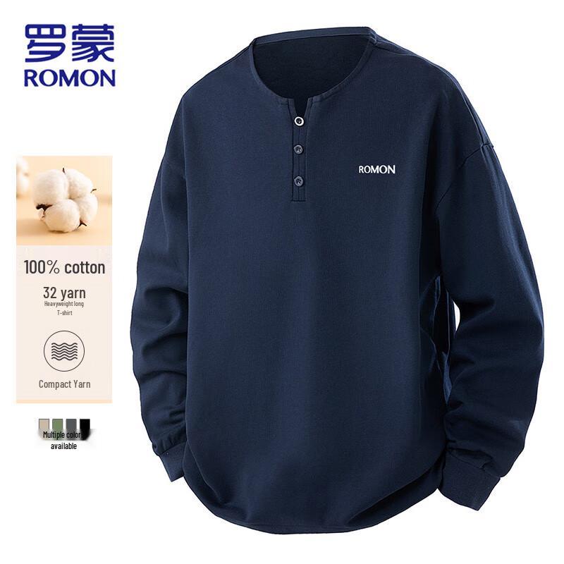 ROMON Men s Pure Cotton V-Neck Long Sleeve T-Shirt 2XL